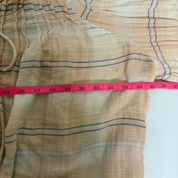 We The Free Plaid Lace Up Blouse Long Sleeve Gauzy Cotton Boho Flowy Blend Large - Picture 5 of 7